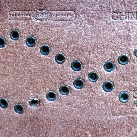 Fossil boho brown leather belt with geometric pattern sz L - Picture 6 of 7